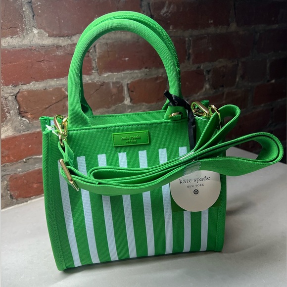 Kate Spade x Target Green Striped Knit Crossbody Tote Bag - Picture 1 of 3